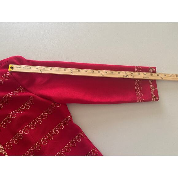 EY Boutique Jacket and Pencil Skirt Set Women's Size 16 Red Embellished Full Zip - Picture 9 of 13